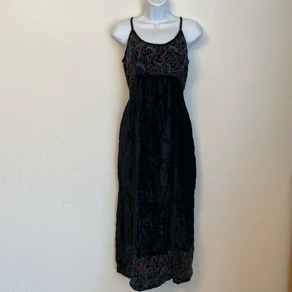 Sacred Threads Crushed Velvet Embroidered Maxi Dress Small/Medium